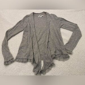 DKNY Size Large Girls Gray Open Front Cardigan Ruffle Accents
